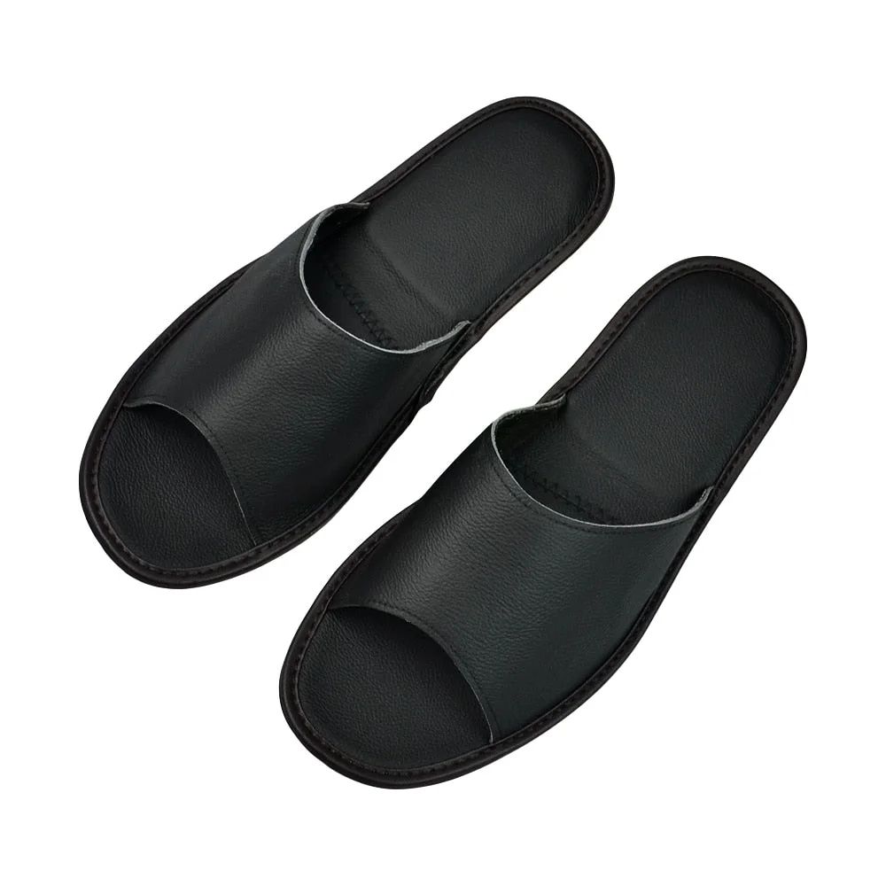 Genuine Cow Leather slippers couple indoor non-slip men women home fashion casual single shoes TPR soles spring summer
