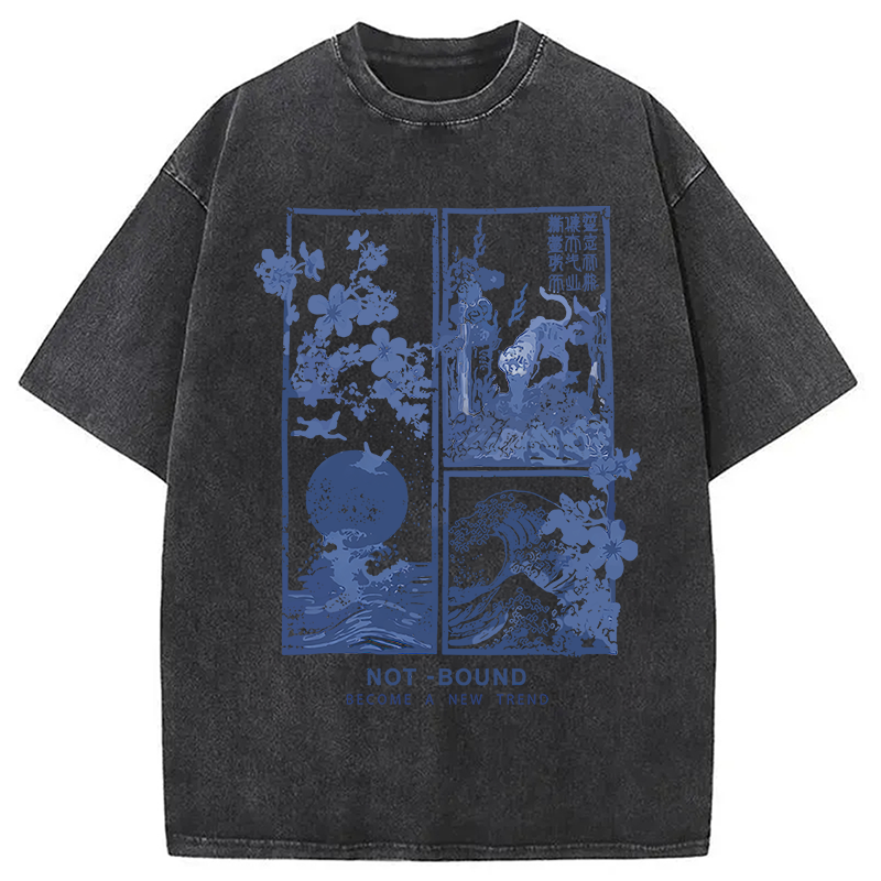 Not Bound Japanese Print Art Washed T-shirt elevenforest