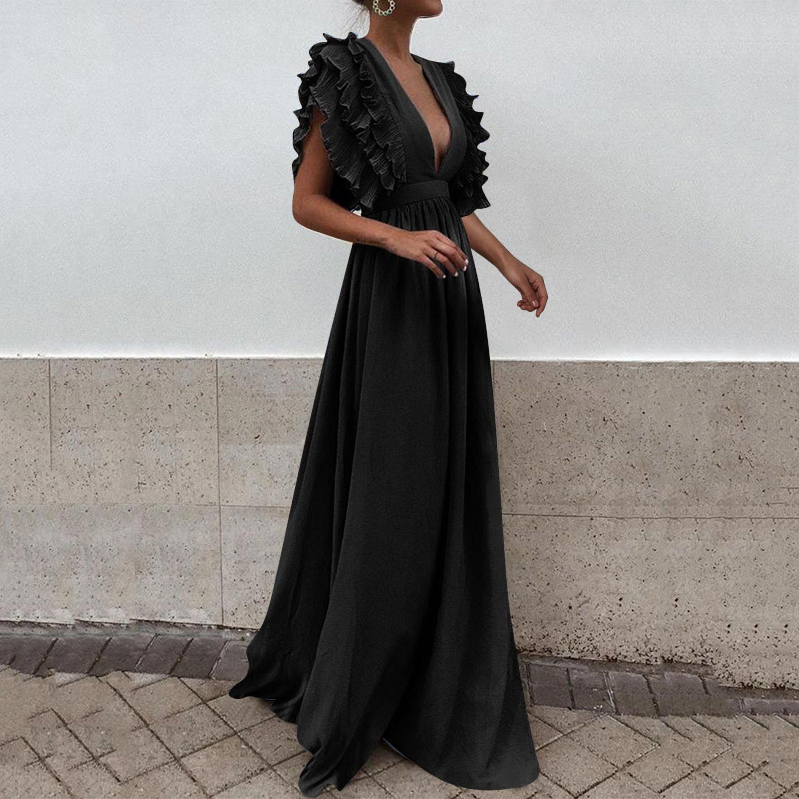 2024 Women's Chic and Elegant V-Neck Long Party Dress Ladies Sexy Multicolored Solid Ruffles Maxi Dress Evening Dresses