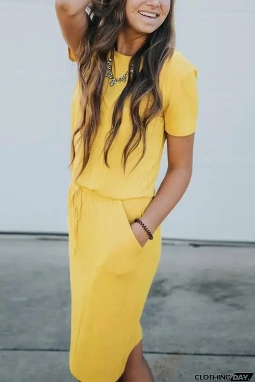 Drawstring Pockets Mini Dress