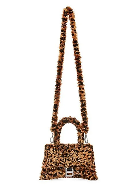 Balenciaga Hourglass Small Handbag With Strap With Leopard Print