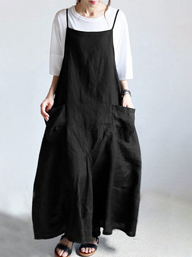 Loose-Fit Suspender Dress With Pockets