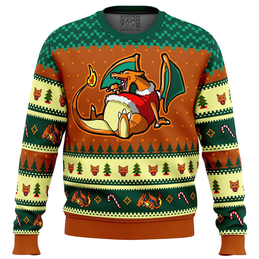 Pokemon Eating Candy Cane Charizard Ugly Christmas Sweatshirt