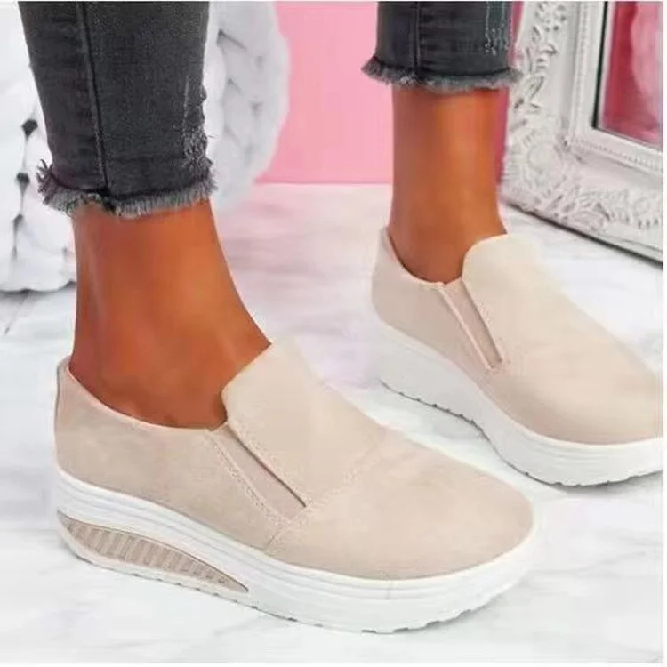 Qengg Hot Flock New High Heel Lady Casual Black/ 6CM Women Sneakers Leisure Platform Shoes Breathable Height Increasing Shoes
