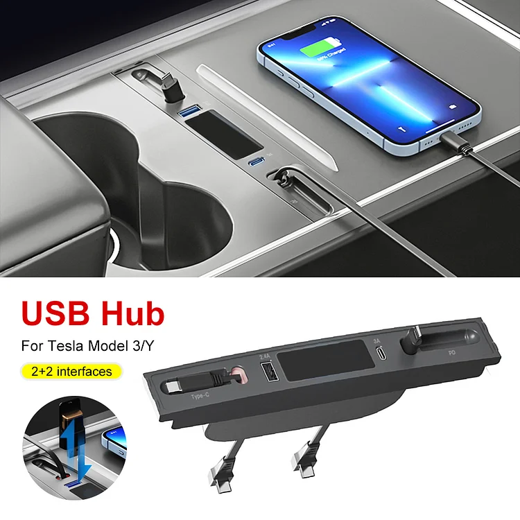 Tesla Model 3/Y Center Console USB Hub Docking Station Smart