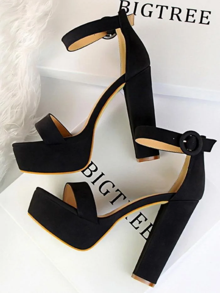 Sexy block heel super high heel open toe belt buckle sandals