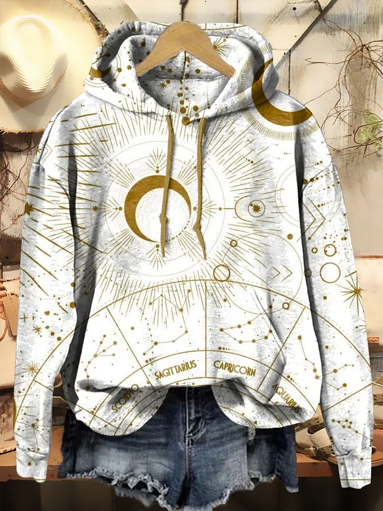 Retro Cosmic Astrolabe Print Casual Hoodie Sweatshirt