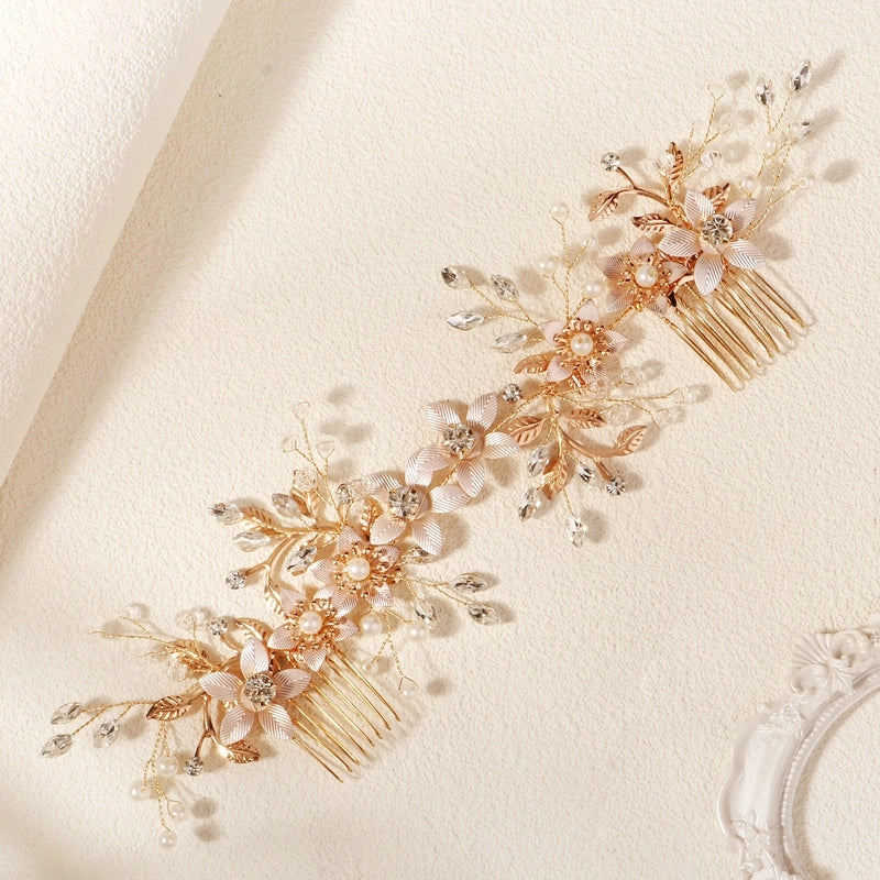 Elegant Bridal Women’s Flower Alloy Diamond Insert Comb