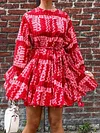 Abstract Printed Empire Long Sleeves Mini Dress
