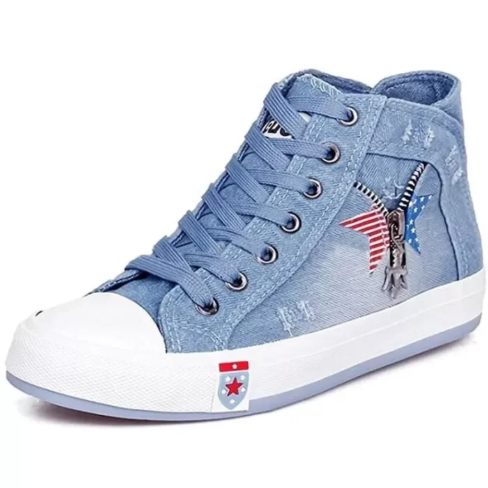 Women Casual Comfortable Denim Zipper Decoration Lace-up Sneakers  Stunahome.com