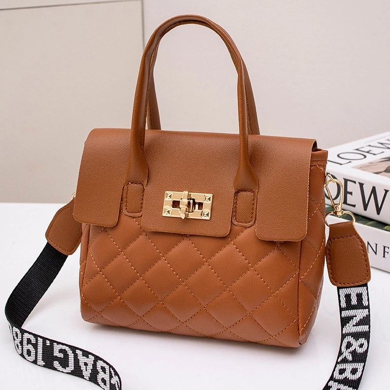 Women’s Small Pu Leather Solid Color Classic Style Square Lock Clasp Handbag