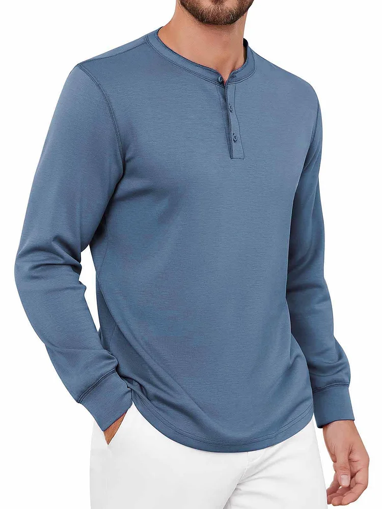 Men's Vintage Crew Neck Button Down Long Sleeve Henley Shirt