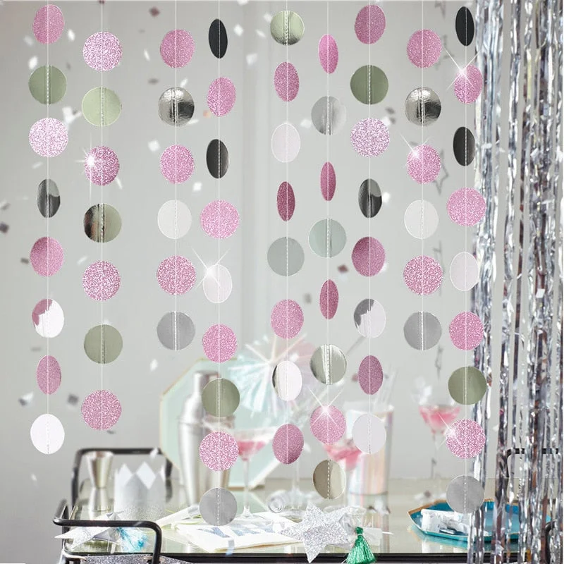 4M Paper Star Round Garland Rose Gold Hanging Banner Flag DIY Adult Kids Birthday Party Decoration Supplies Wedding Baby Shower