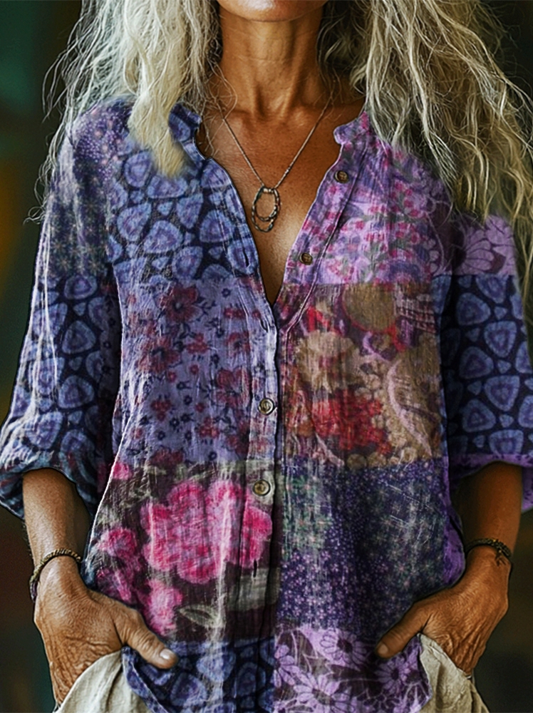 Evelyn Retro Floral Patchwork Shirt main image 0