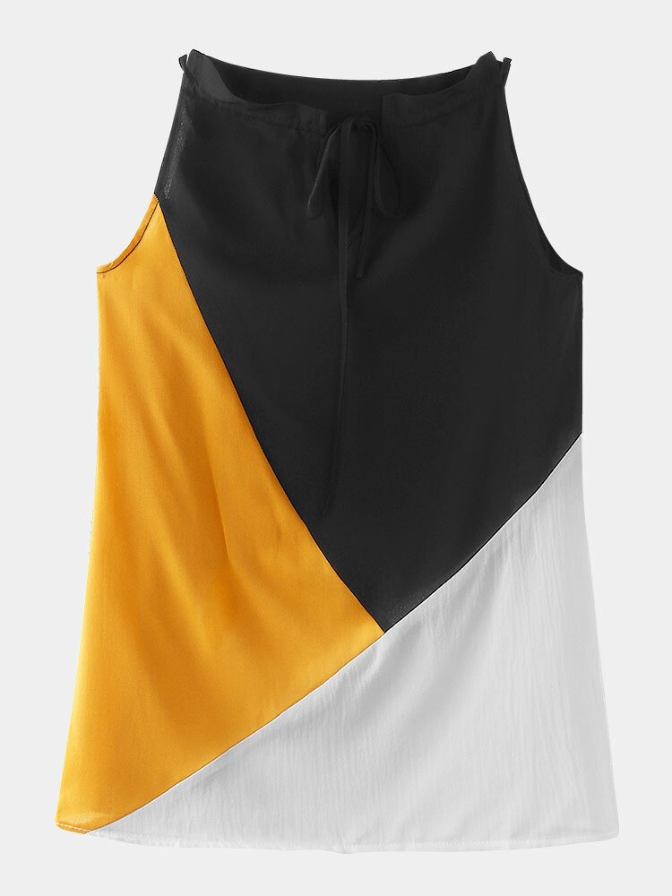 Contrast Color Halter Sleeveless Knotted Casual Tank Top P1858621