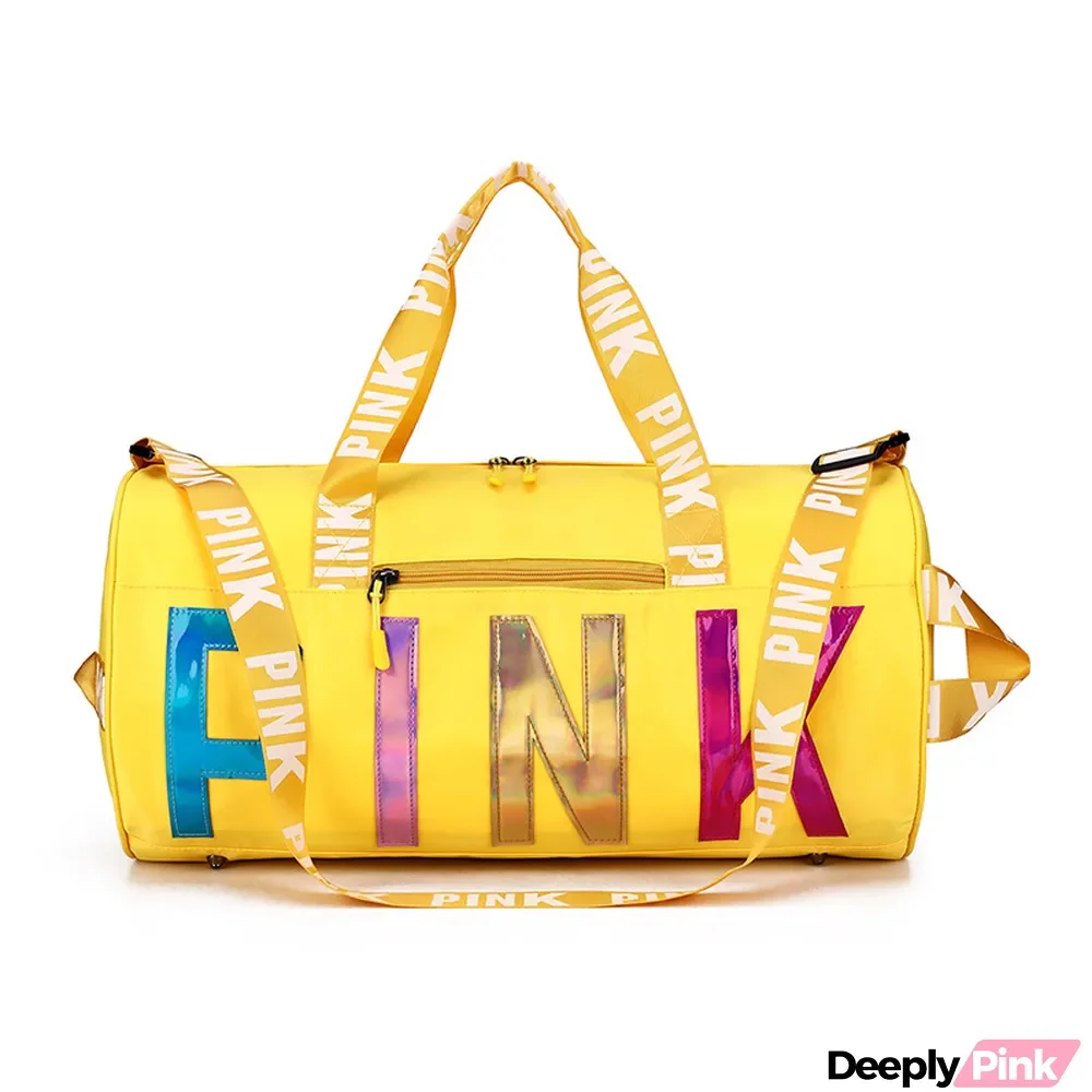 PINK Letter Laser Sequin Fitness Gym Travel Bags
