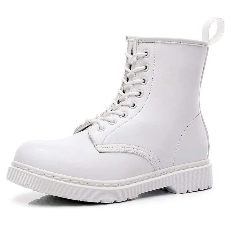 2022 Fashion Women Martin Boots GENUINE LEATHER White Ankle Boots Female Casual Punk Shoes Plus Size Man Motorcycle white Boot