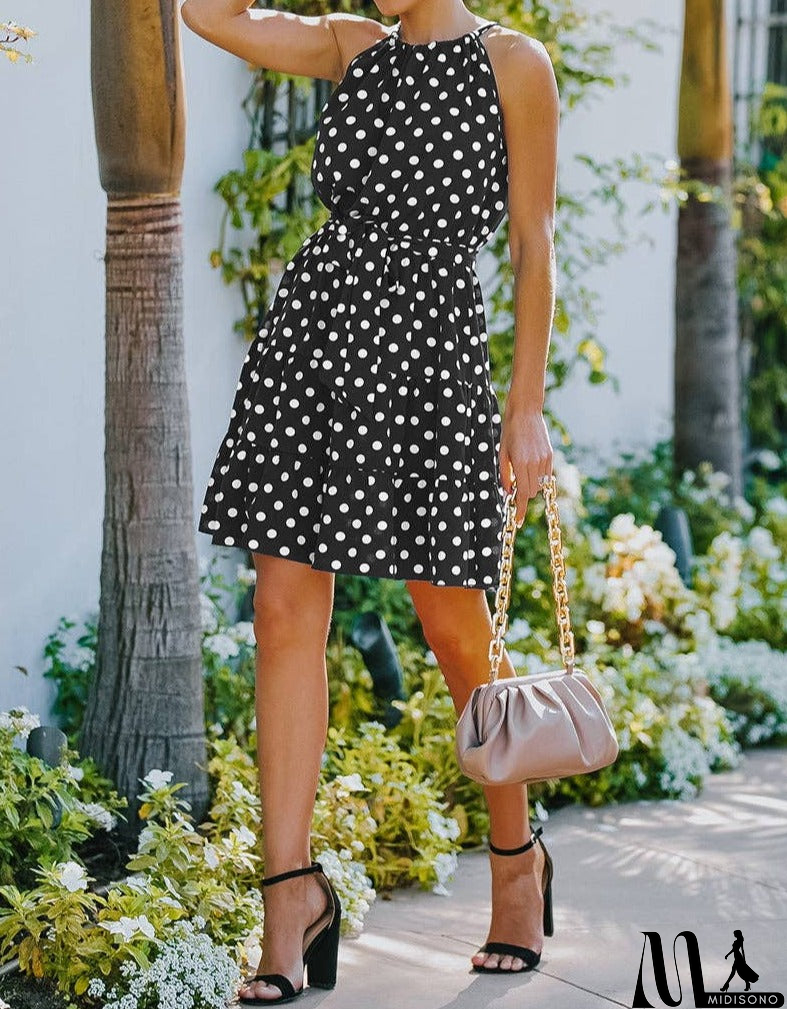 MidiSono - Polka Dot Tiered Halter Dress
