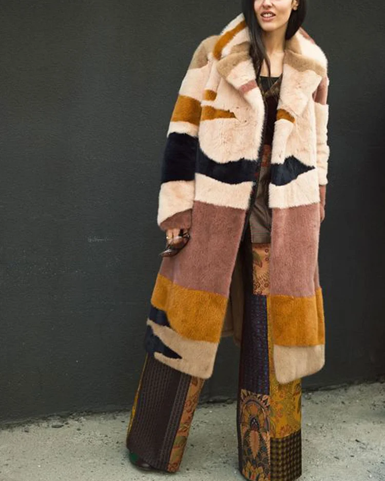Vintage faux fur colorblock coat