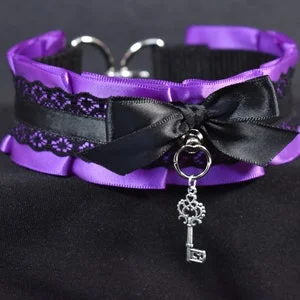 Pornhint Made to your size / Purple key choker / kitten play collar / goth / pet play collar / fancy bdsm / DDLG collar