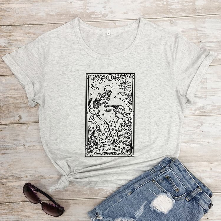 The Gardener 100% Cotton T-shirt Aesthetic Botanical Gardening Skeleton Tarot Top Tee Shirt Funny Crazy Plant Lady Gift Tshirt
