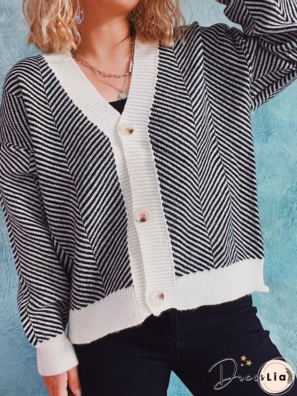 Autumn Winter Casual Long Sleeved Sweater Women's Contrast V-neck Cardigan Jacket Office Lady Cropped Cardigan Coats Tops