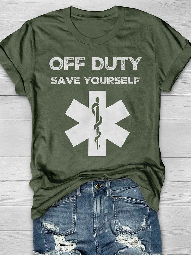 Off Duty Save Yourself  Print T-shirt socialshop