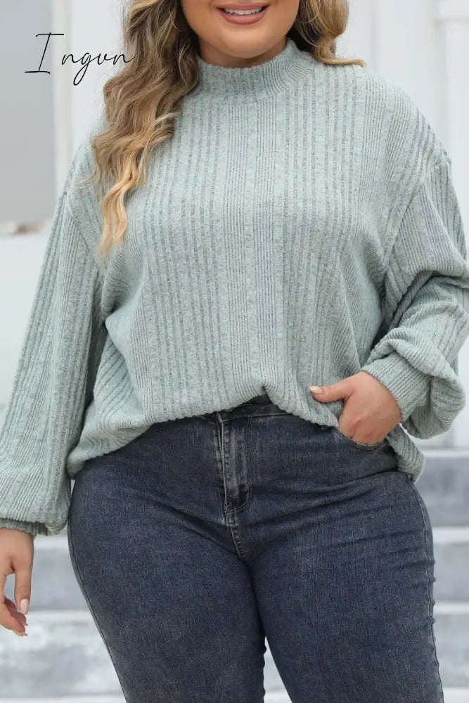 Ingvn - Casual Solid Basic Turtleneck Plus Size Tops Light Green / 0Xl Size/Plus