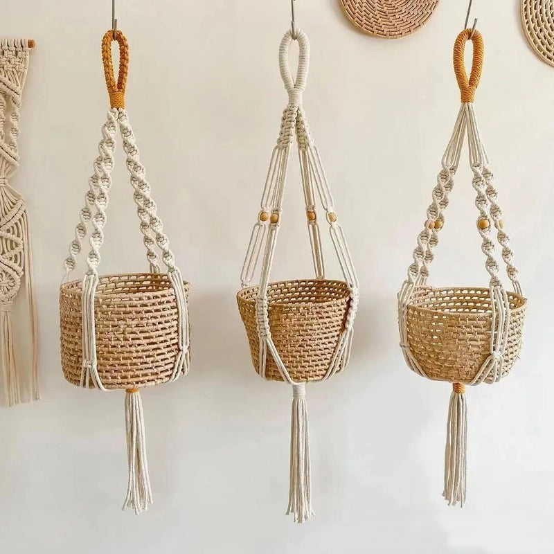 Diy Nordic Style Decoration Hand-woven Cotton Rope Decoration Hanging Rope Hanging Basket Flower Pot Net Pocket Wall Decoration