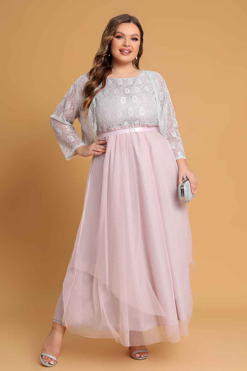 Flycurvy Plus Size Mother Of The Bride Light Pink Jacket Maxi Dress