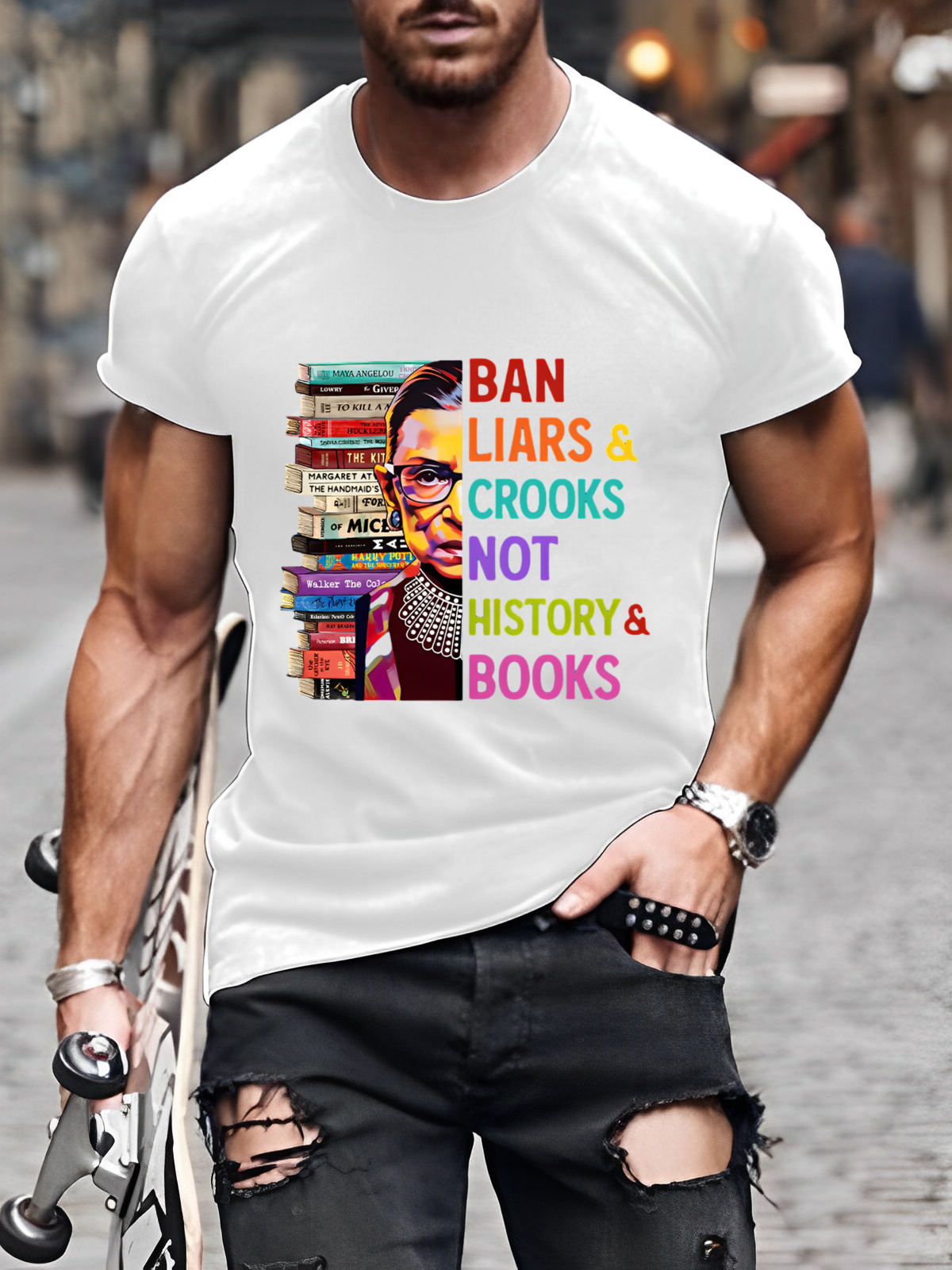 Men's Ban Liars And Crooks Not History And Books Graphic T-Shirt