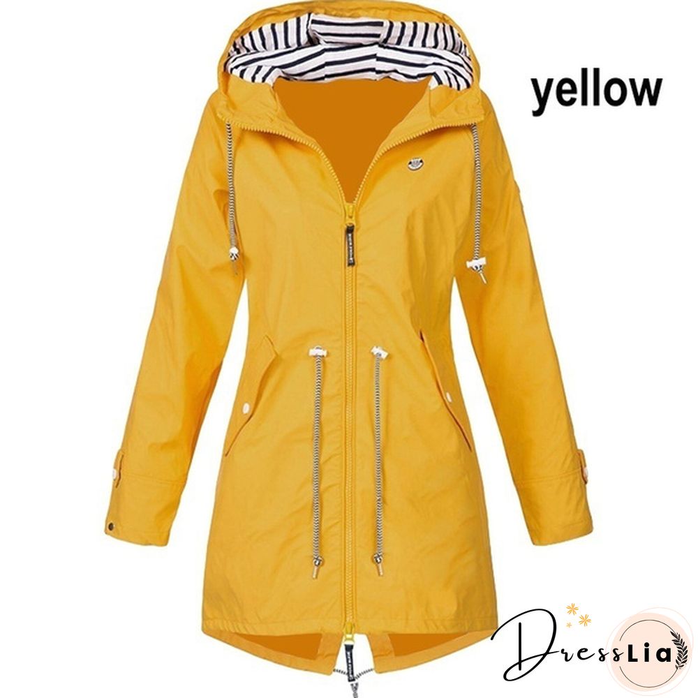Women Fashion All Seasons Outdoor Waterproof Rain Jacket Casual Loose Plus Size Hooded Windproof Coat Climbing Windbreaker Jacket S-5XL