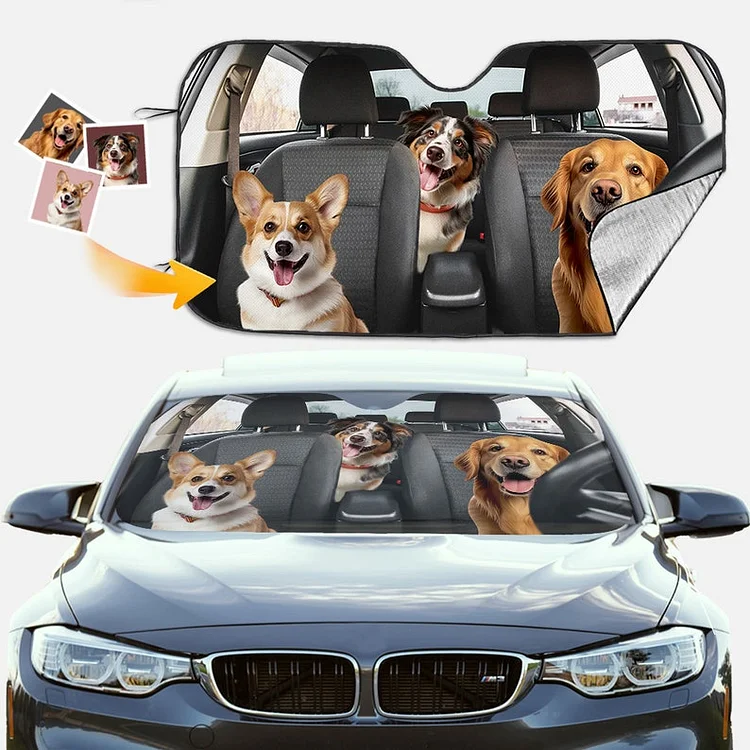 Custom Pet Photo Auto Windshield Sun Shade, Personalized Block UV Rays Sun Visor Protector