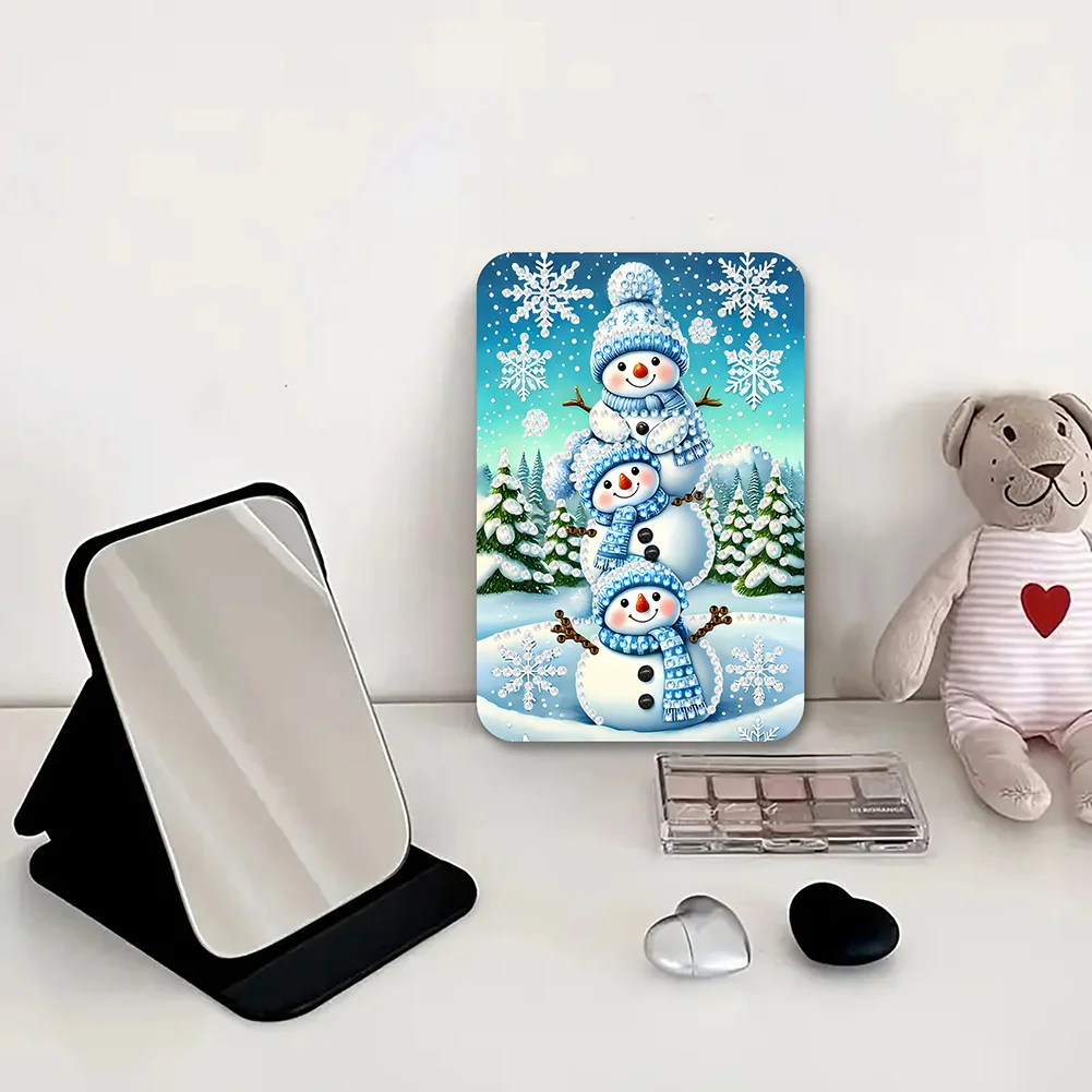 DIY Diamond Art Home Shiny Crystal Mirror Lightweight Standing Mirror (Snowman)