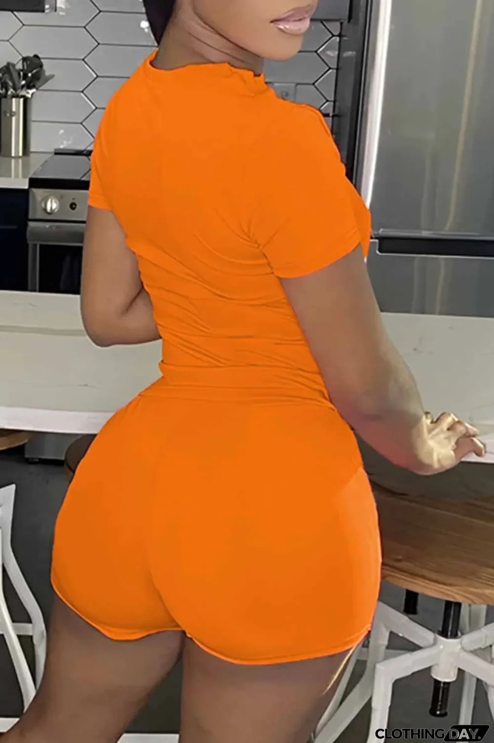 Purple Casual Print Letter O Neck Short Sleeve Two Pieces