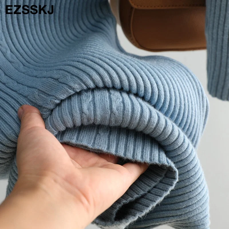 2020 autumn winter midi sweater dress women staight knit short dress highneck dress female slim sweater bodycon warm dress