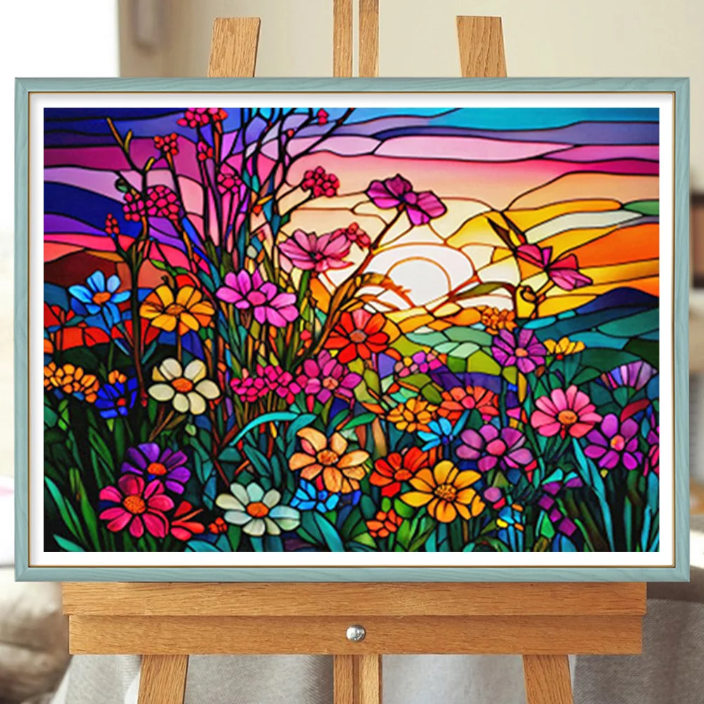 Diamond Painting - Full Round Drill - Stained Glass Flower(40*30cm)