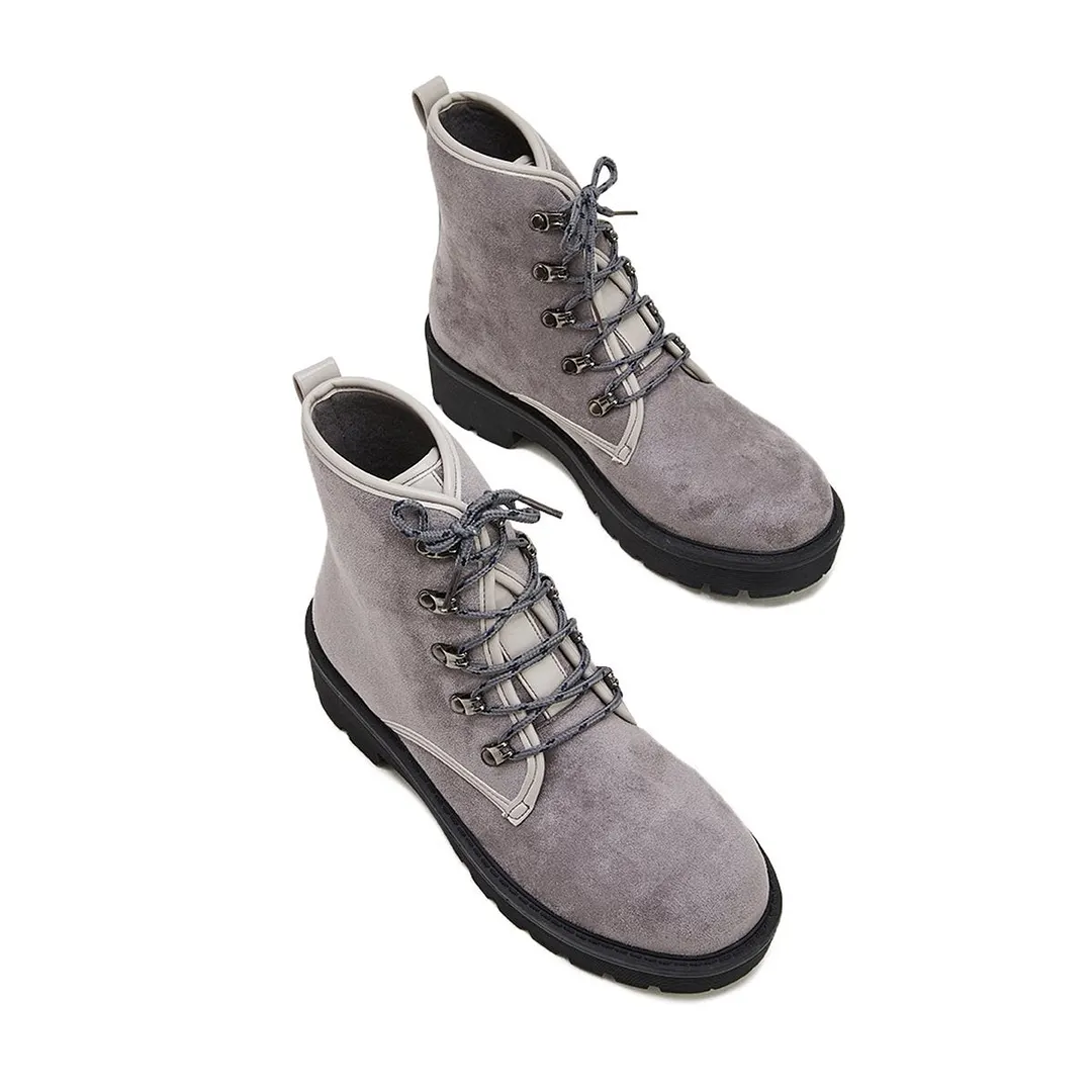 Women's Simple Faux Suede Lace Up Combat Boots
