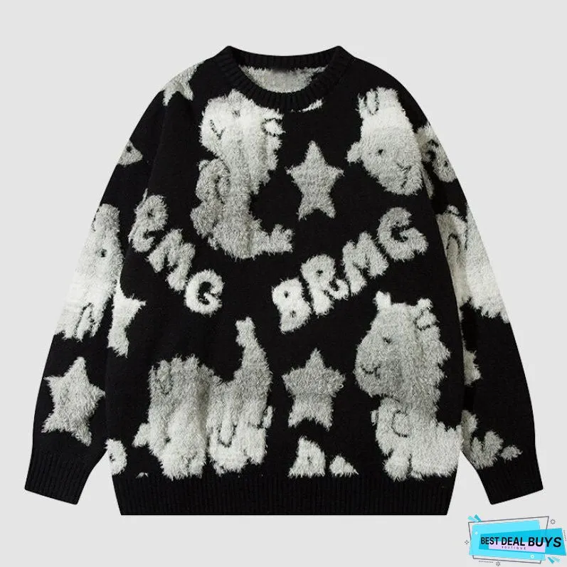 Colorful Dinosaur Jacquard Pullover