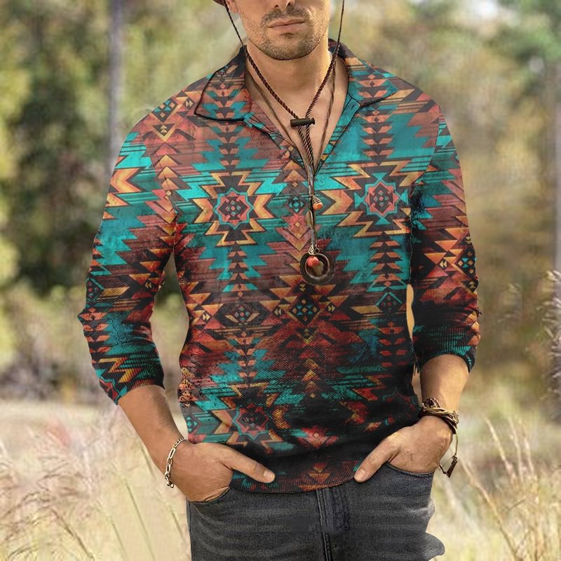 Men's Aboriginal Long Sleeve Polo Shirt