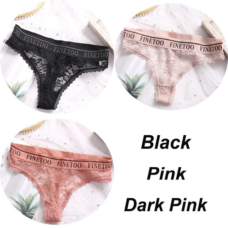 3PCS/Set Women Lace Panties Sexy G-string Underwear Female Underpants Floral Solid Color Briefs Lingerie Sexy Thong Panties M-XL