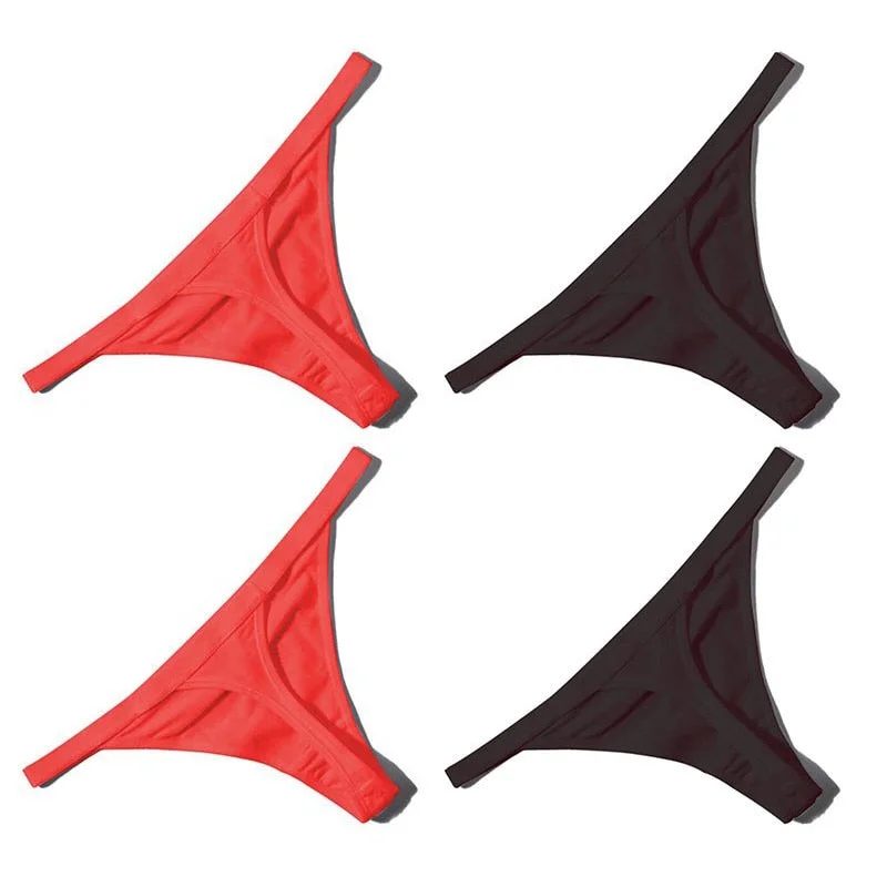 4PCS/Set Hot Sale Sexy Women Cotton G String Thongs Low Waist Sexy Panties Ladies' Seamless Underwear Black Red White Skin