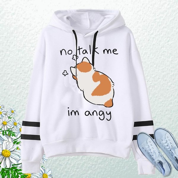 Fashion Printing Cat No Talk Me Im Angy Hoodies For Women Autumn And Winter Casual Sports Ladies Hoodie Top - Shop Trendy Women's Fashion | TeeYours