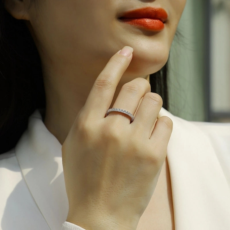 White Gold Plated 925 Sterling Silver Moissanite Round Rings GRA Certificate