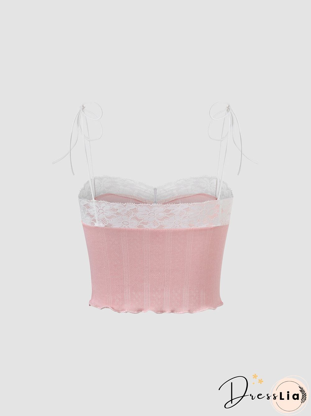 Lace Stitch Floral Tie Shoulder Strap Crop Cami