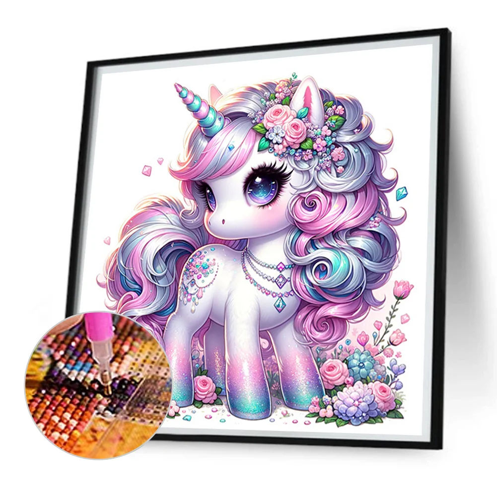 Full Square Diamond Painting 35*35cm - Black And White Unicorn