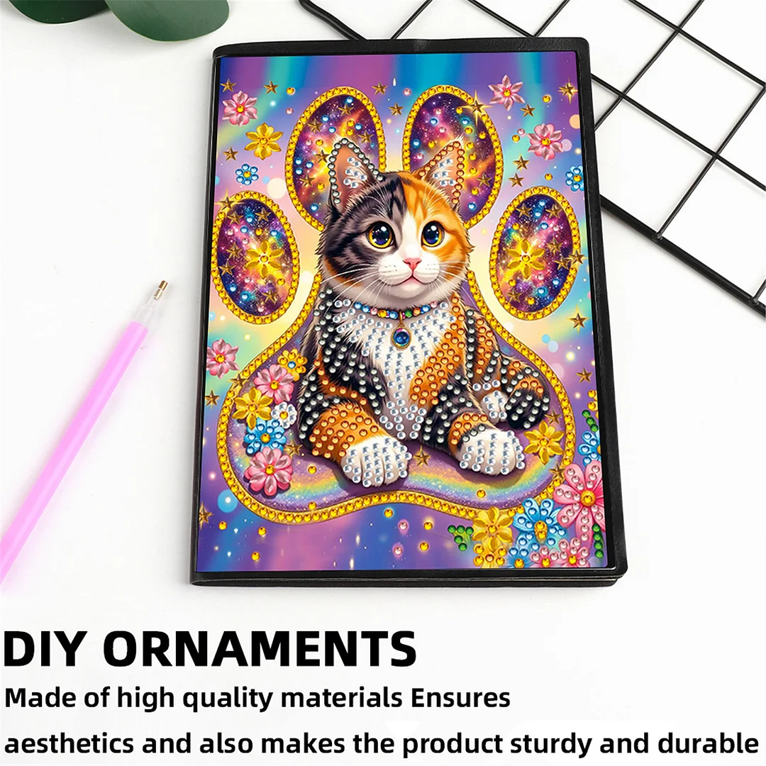 DIY Flower Diamond Painting Journals Notebooks 50 Pages A5 No Lines Special Shaped Diamond Art Kits for Beginners Craft Lovers and Artists (Cat)