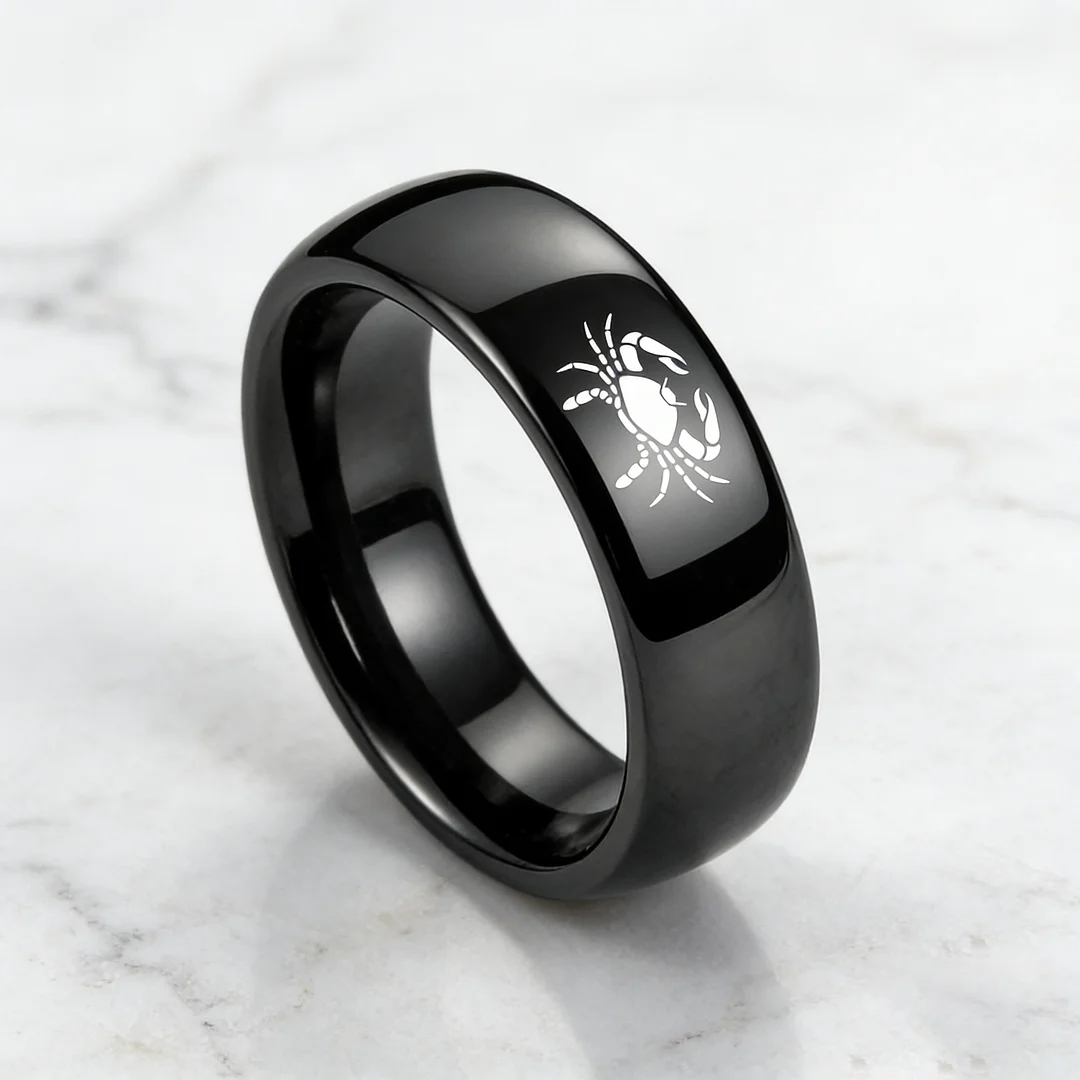 Black Cancer Couples Dome Tungsten Carbide Rings Prints Laser Design Domed Tungsten Wedding Band 4MM 6MM 8MM Width
