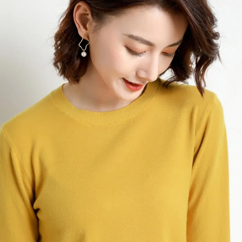Women Sweater 2020 New O-neck Female Long-sleeved Knitted Pullover Jumper Pull Femme Clothes White Loose Thin Korean Plus Size