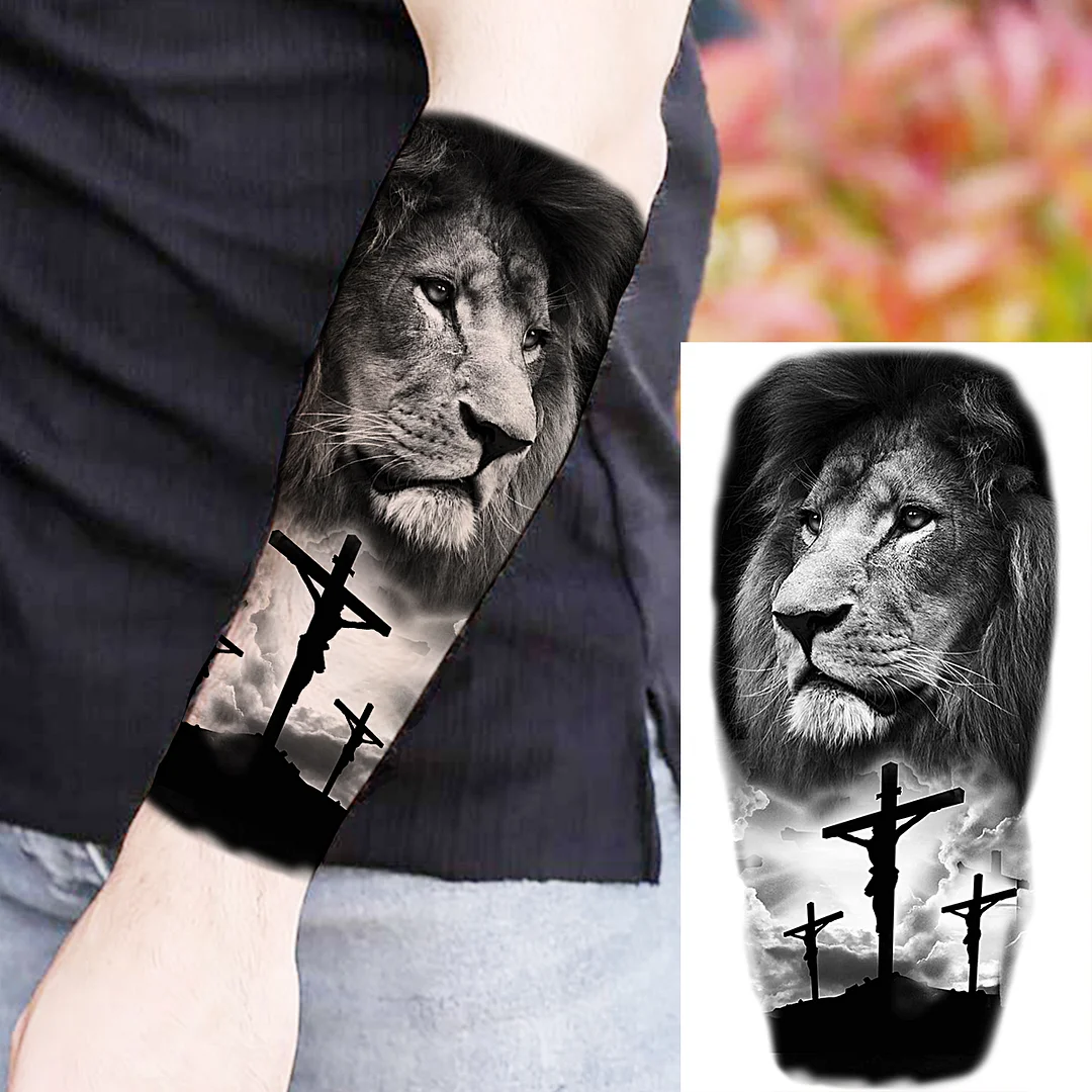 Sdrawing Skull Halloween Skeleton Temporary Tattoo For Men Adults Realistic Lion Tiger Wolf Scary Fake Tattoo Sticker Forearm Tatoo